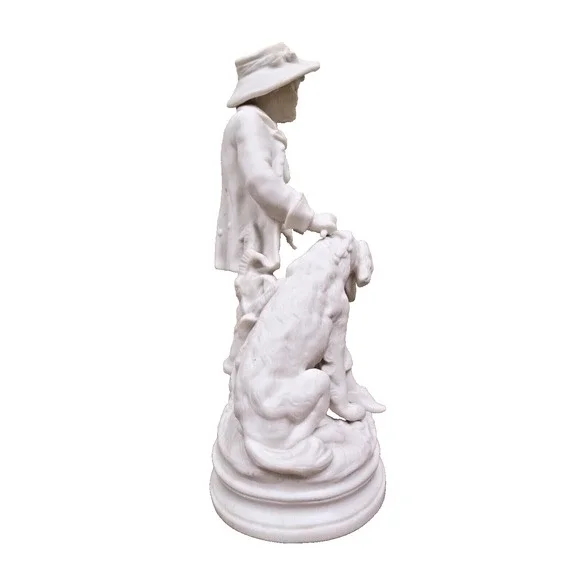 Antique French White Parisian Figurine - Boy And His Dog Figurine 11" - Picture 3 of 10